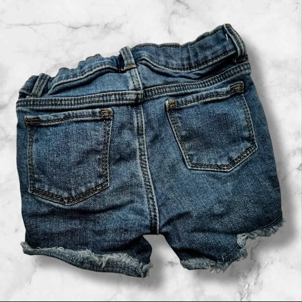 Old Navy Toddler Girls 4T Adjustable Denim Daisy-Embroidered Frayed Hem Shorts‎